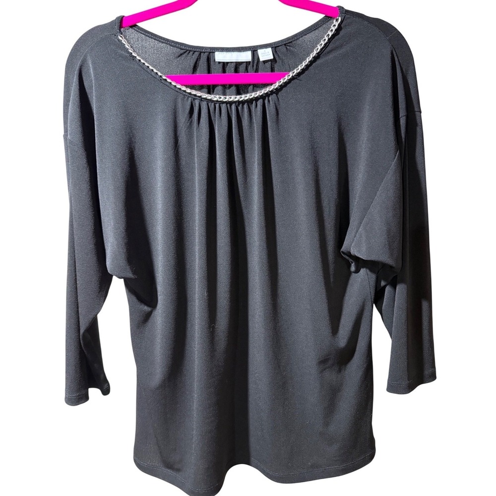 New York & Company Women‎ Black Chain Neck Dolman 3/4 Sleeve Blouse Top Small